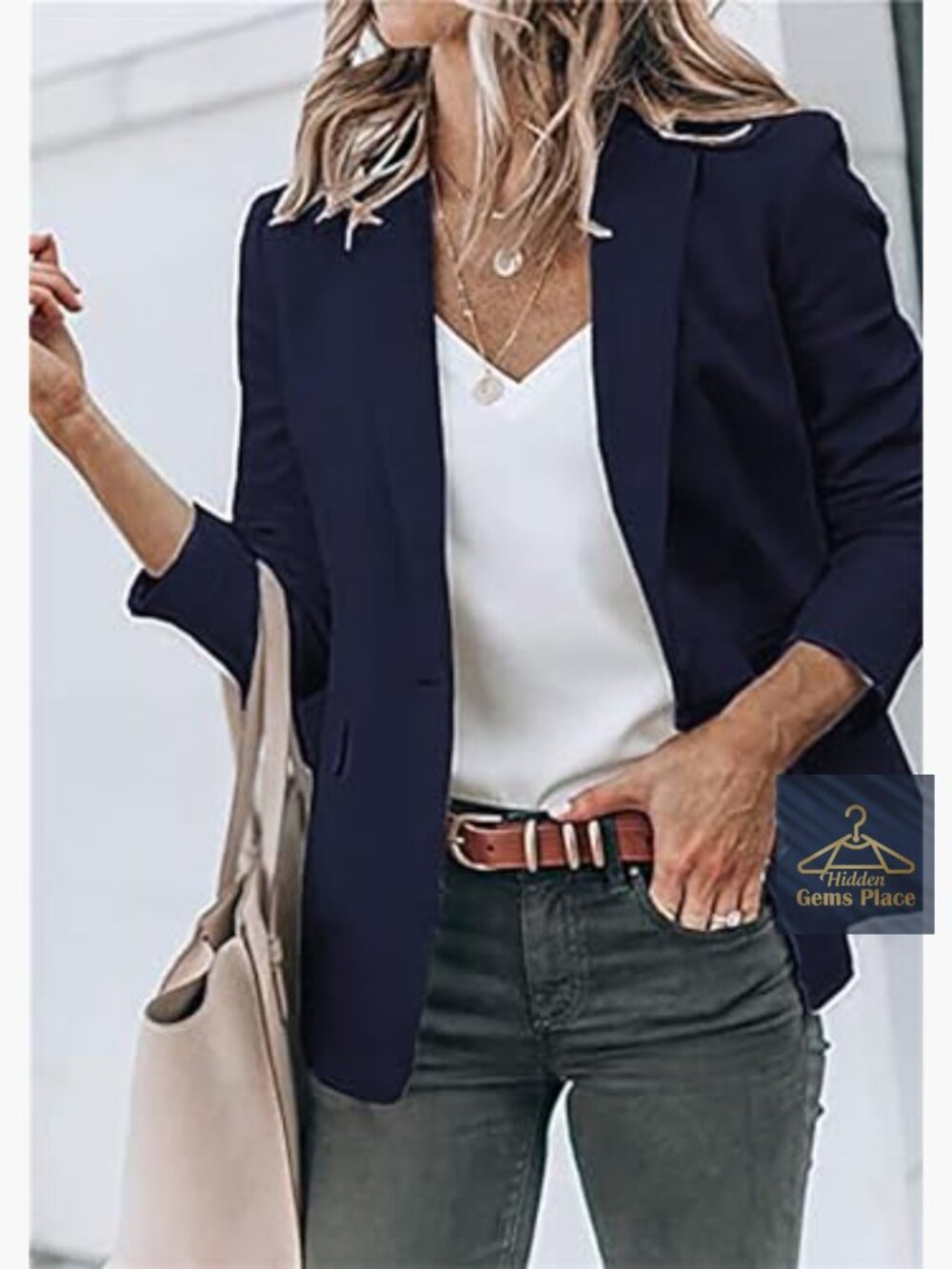 Casual Long Sleeve Button Lapel Blazer Jacket Loose Solid Work Office Coat - Picture 2 of 5